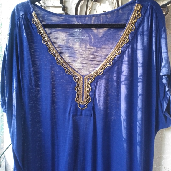 IZOD Cobalt Blue Top with Gold Trim - Picture 1 of 7